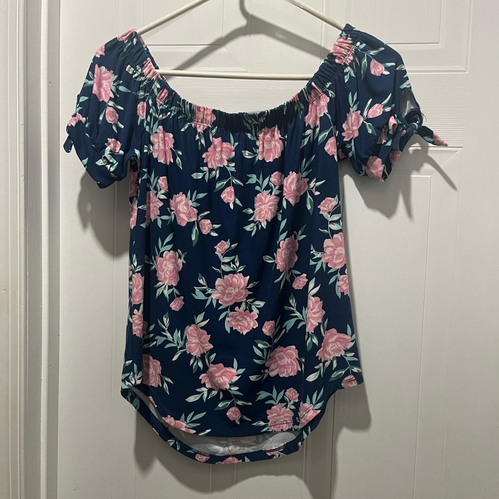 Planet Gold Pink Floral Blouse - Navy